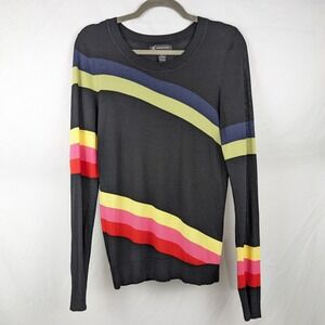 Women's Black Rainbow Pride Stripe Long Sleeve Sweater M‎ Indie Sleaze Colorful